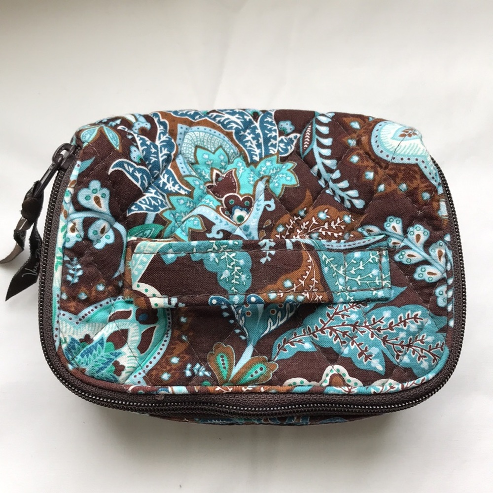 NWOT Vera Bradley jewelry soft zippered case brown/blue w/interior compartments